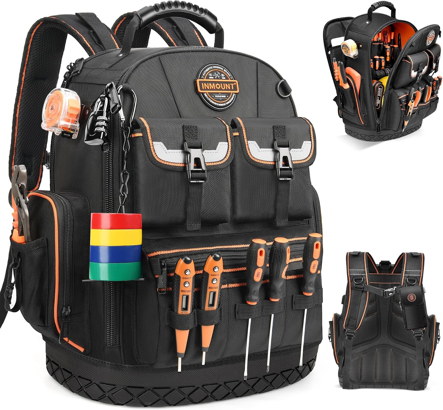 Tool Backpack Heavy Duty with Molded Bottom, 1680D 56-Pocket Tool Bag Organizer