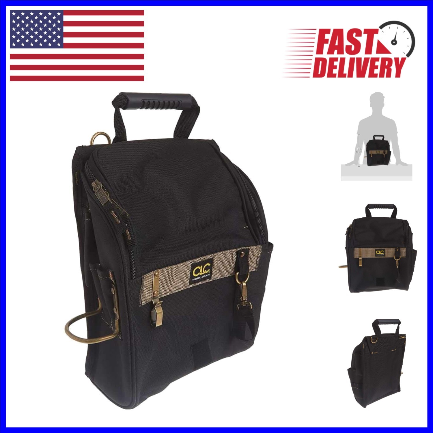 CLC 1509 Professional Electrician’s Tool Pouch – 21 Pocket Zipper Closure, Black