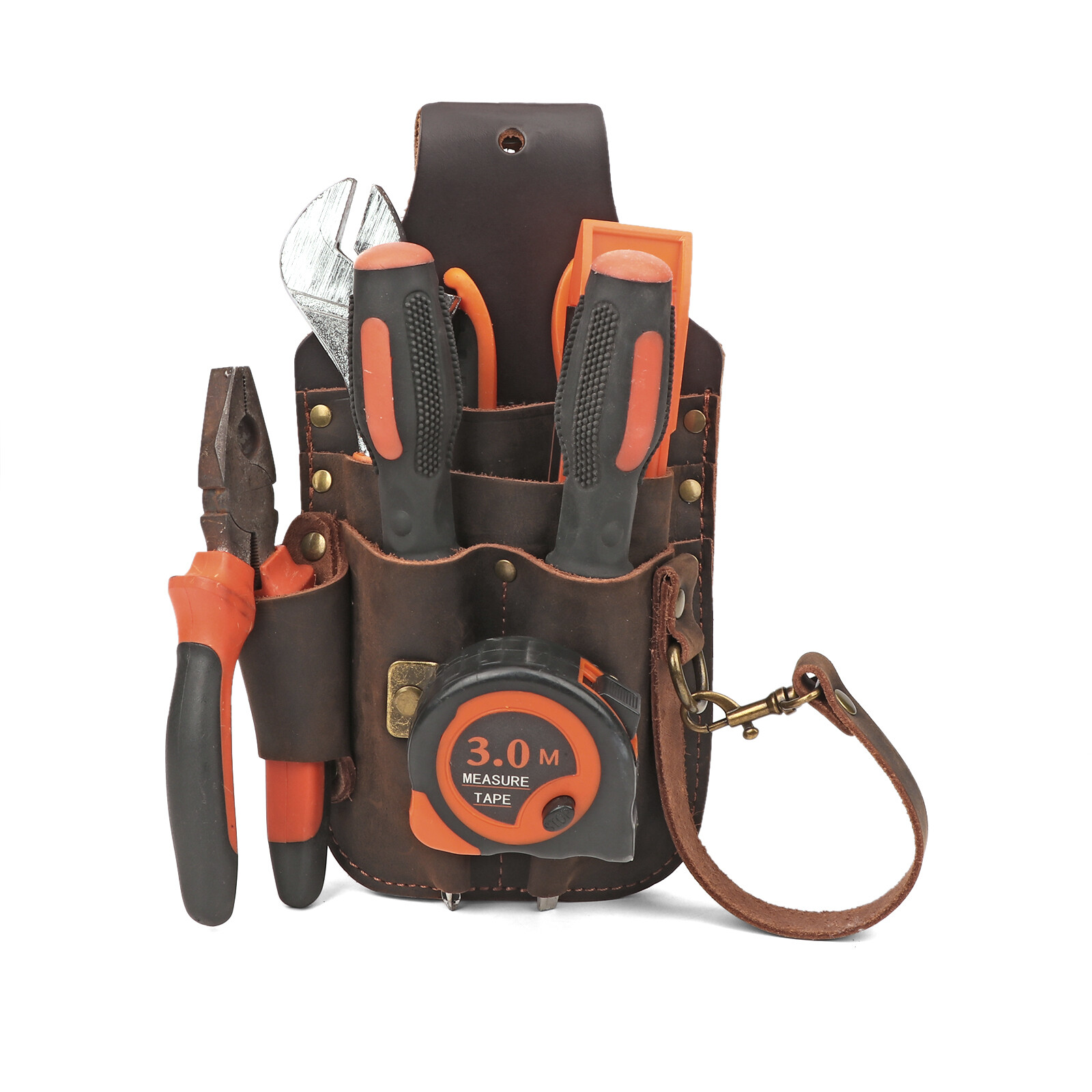 TOURBON Workshop Small Maintenance Tools Carrier Belt Pouch Buffalo Hide Leather