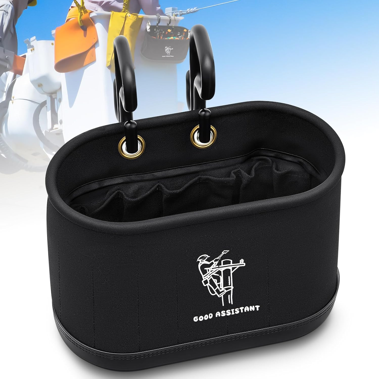 1 Pcs Black Canvas Bucket Bag Including Hooks Lineman Aerial Oval Tool Bucket wi