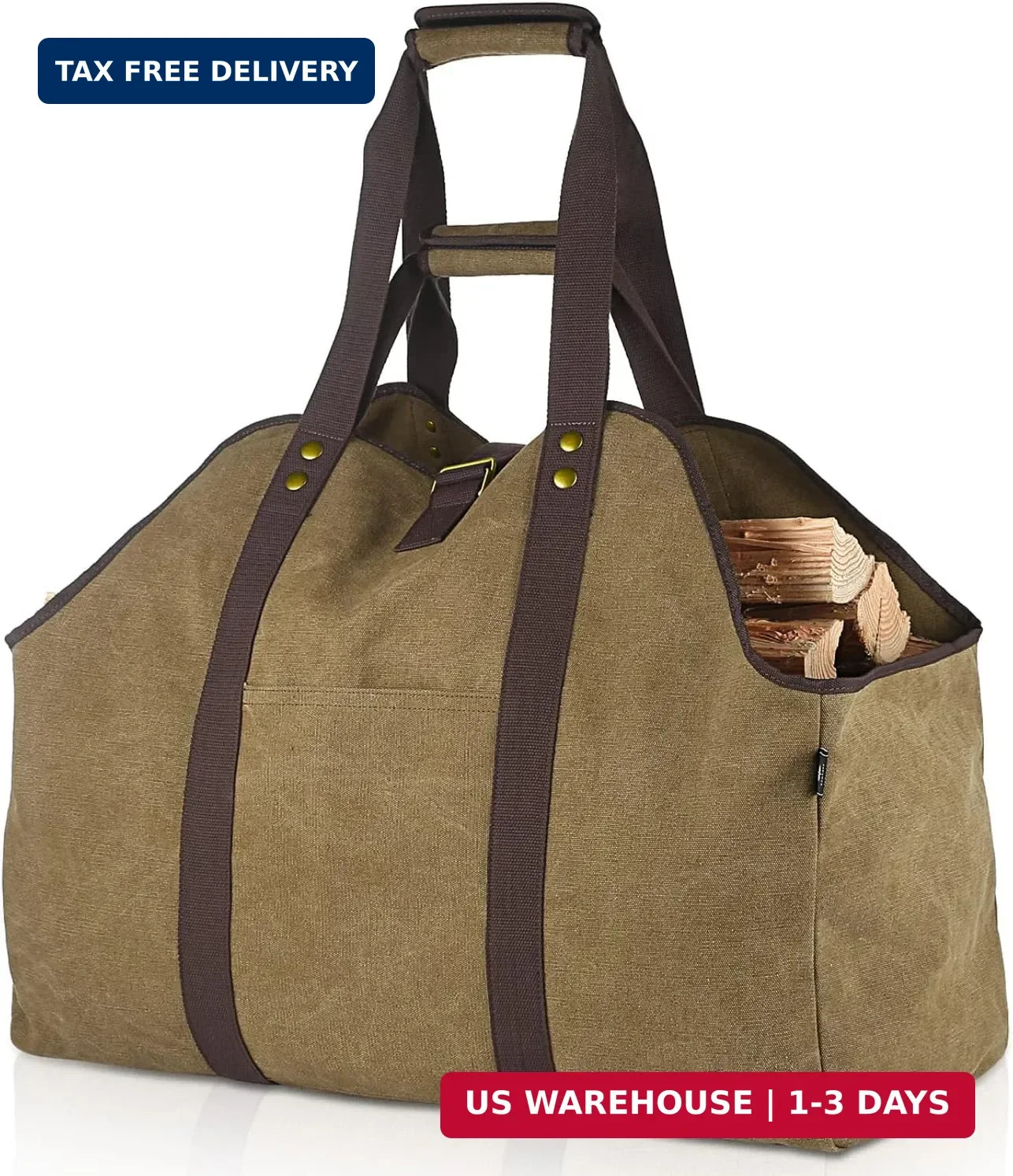 BONTHEE Firewood Carrier Bag Waxed Canvas Waterproof Extra Large Log Carrier Hol