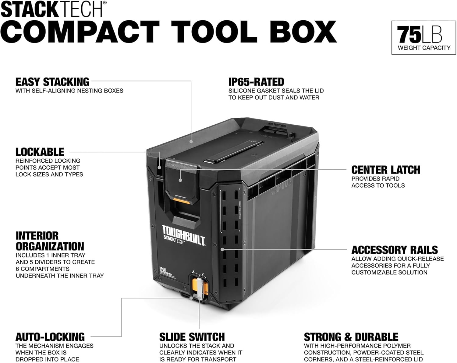 ToughBuilt StackTech Compact Tool Box Lockable Organizer, NEW