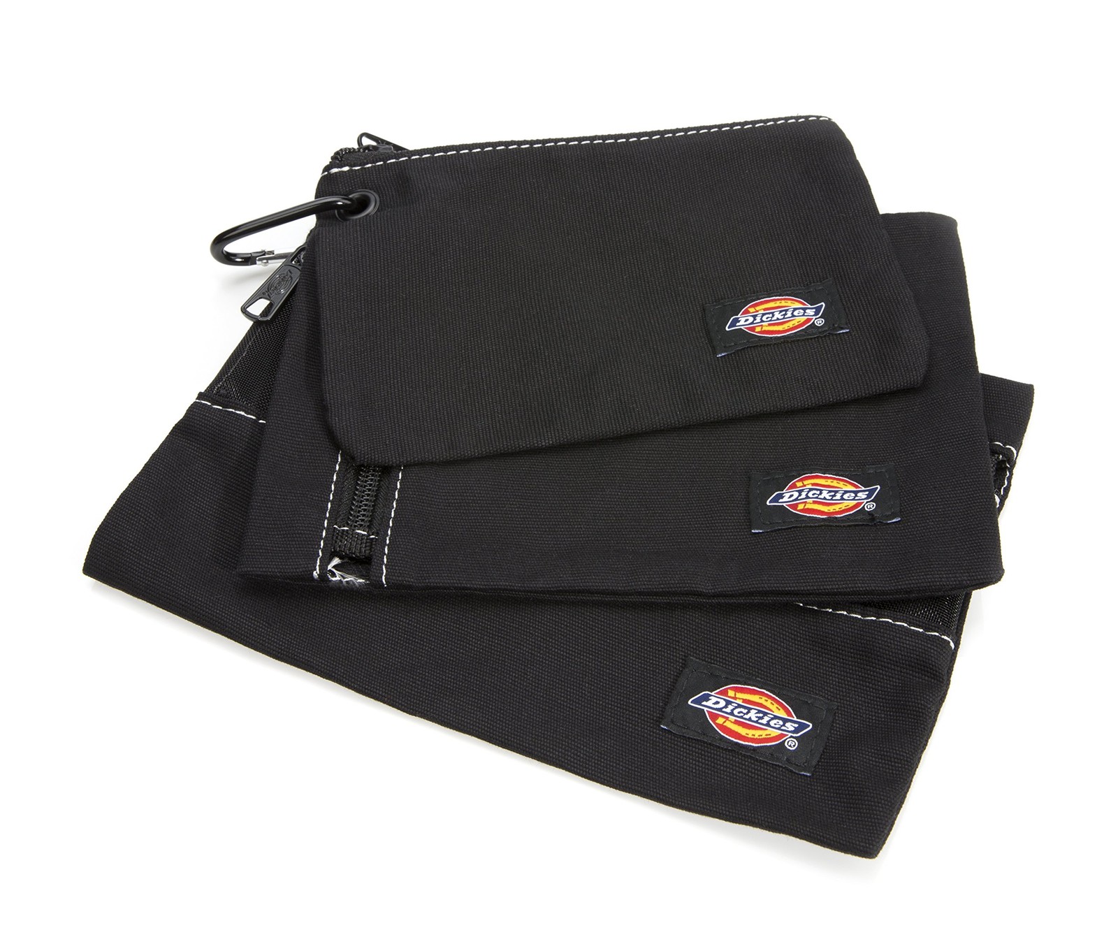Dickies Set of 3 Small Canvas Utility Pouches, Zippered, for Small, Black