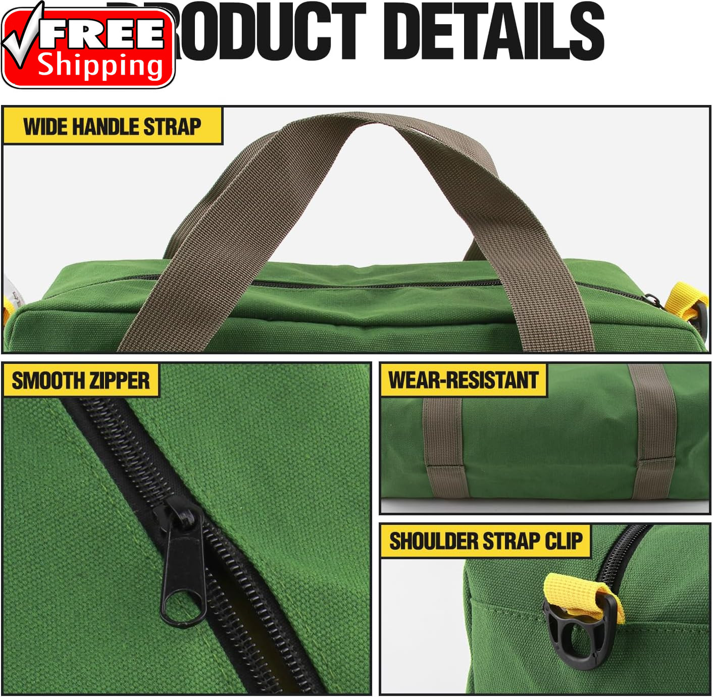 12 Inch Small Tool Bag, Canvas Tool Storage Bag, Large Capacity Multipurpose Zip