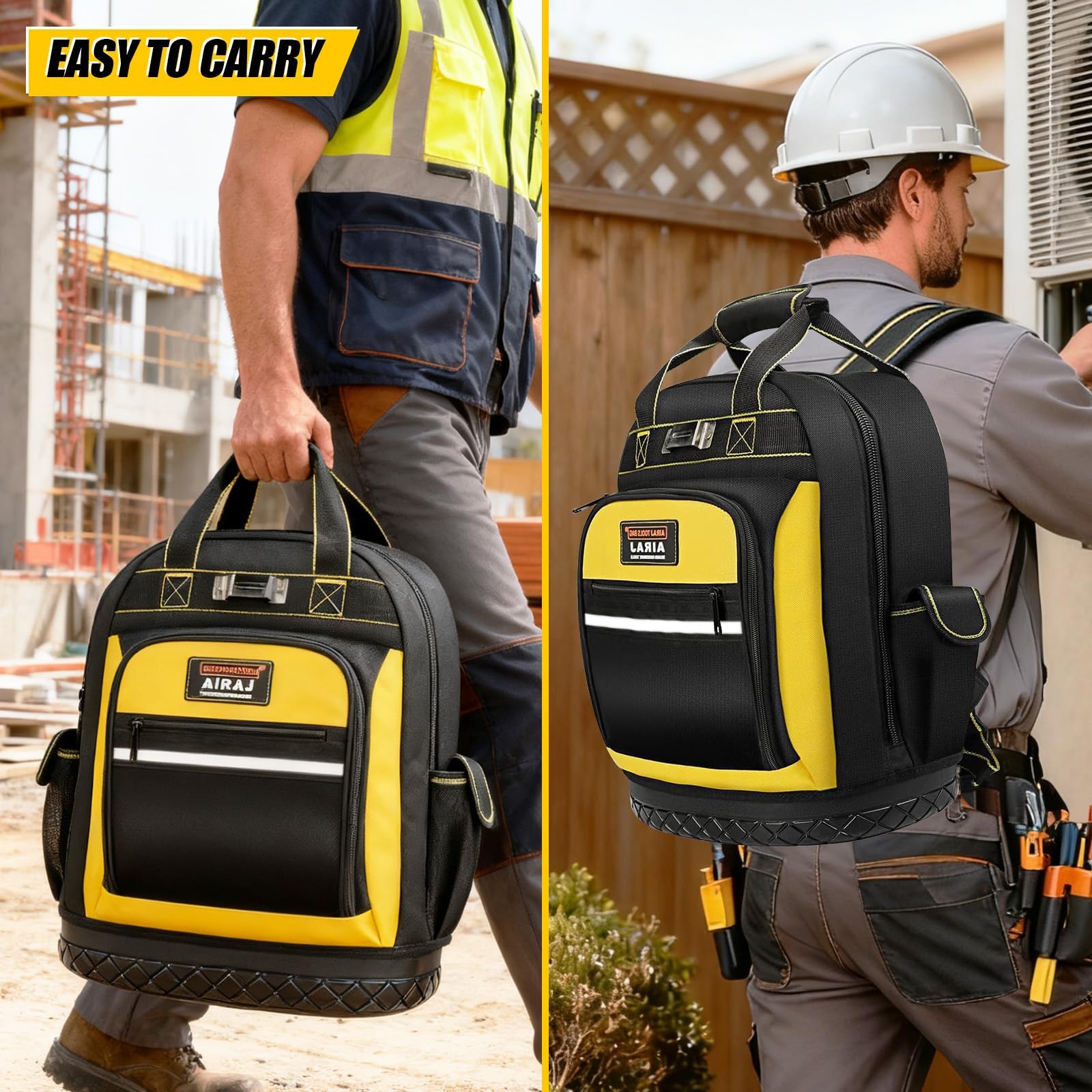 AIRAJ PRO Tool Backpack,17″Heavy Duty 15 x 8 x 17 inches, Black-Yellow