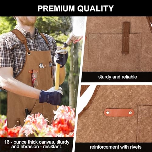 Men’s Canvas Tool Apron, Heavy Duty Multi-Pocket Work Apron for Khaki