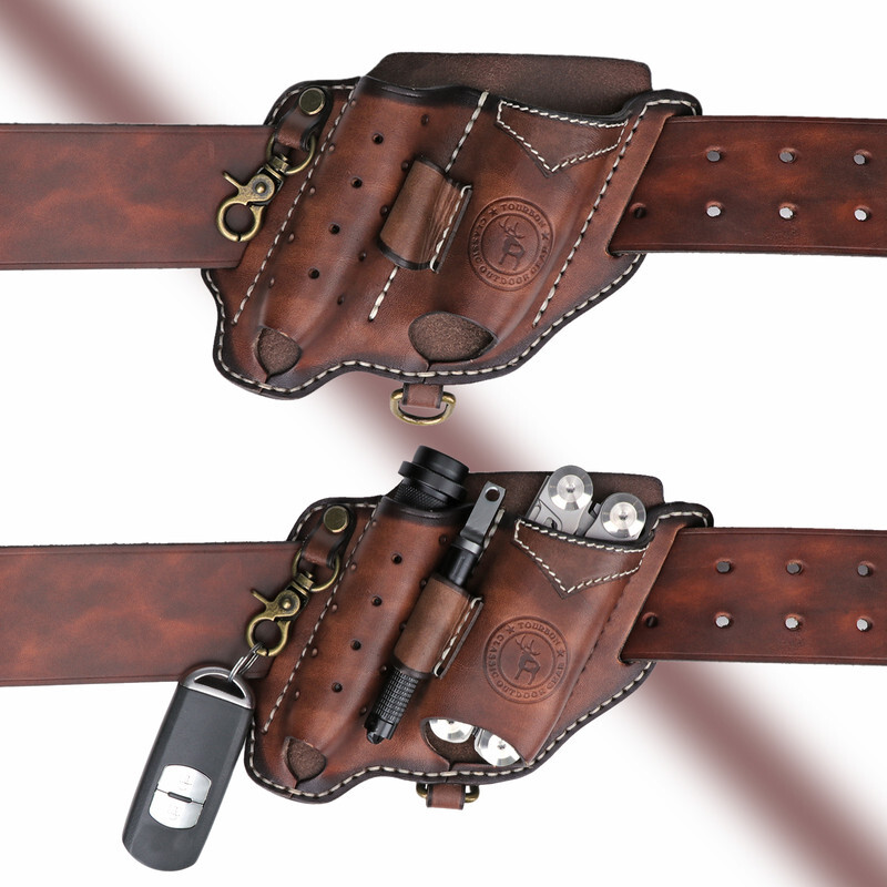 TOURBON EDC Multitool Sheath Flashlight/Key Fob/Pen Belt Holster Camping Gift
