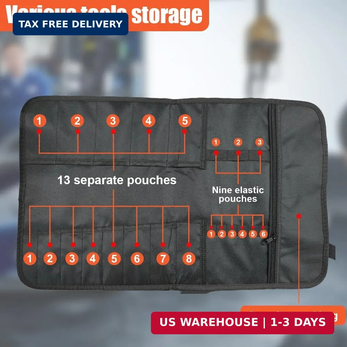 23 Pocket Car Tool Bag Roll Up Organizer – Portable Wrench Organizer & Tools Sto