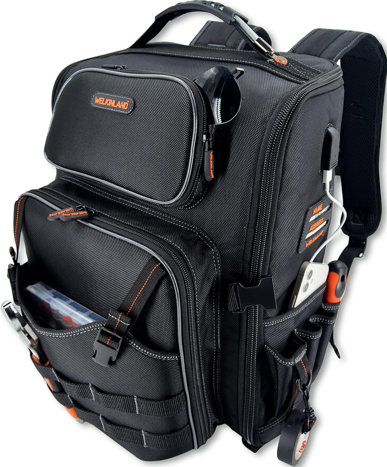 WELKINLAND Full-Open Tool Backpack, Tool Backpack for Men,Tools Backpacks for El