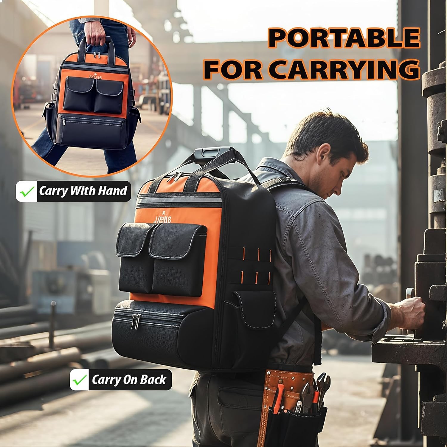 Jjring Tool Bag Backpack For Men With 18 Tool Pockets, Heavy-Duty Tool Organizer