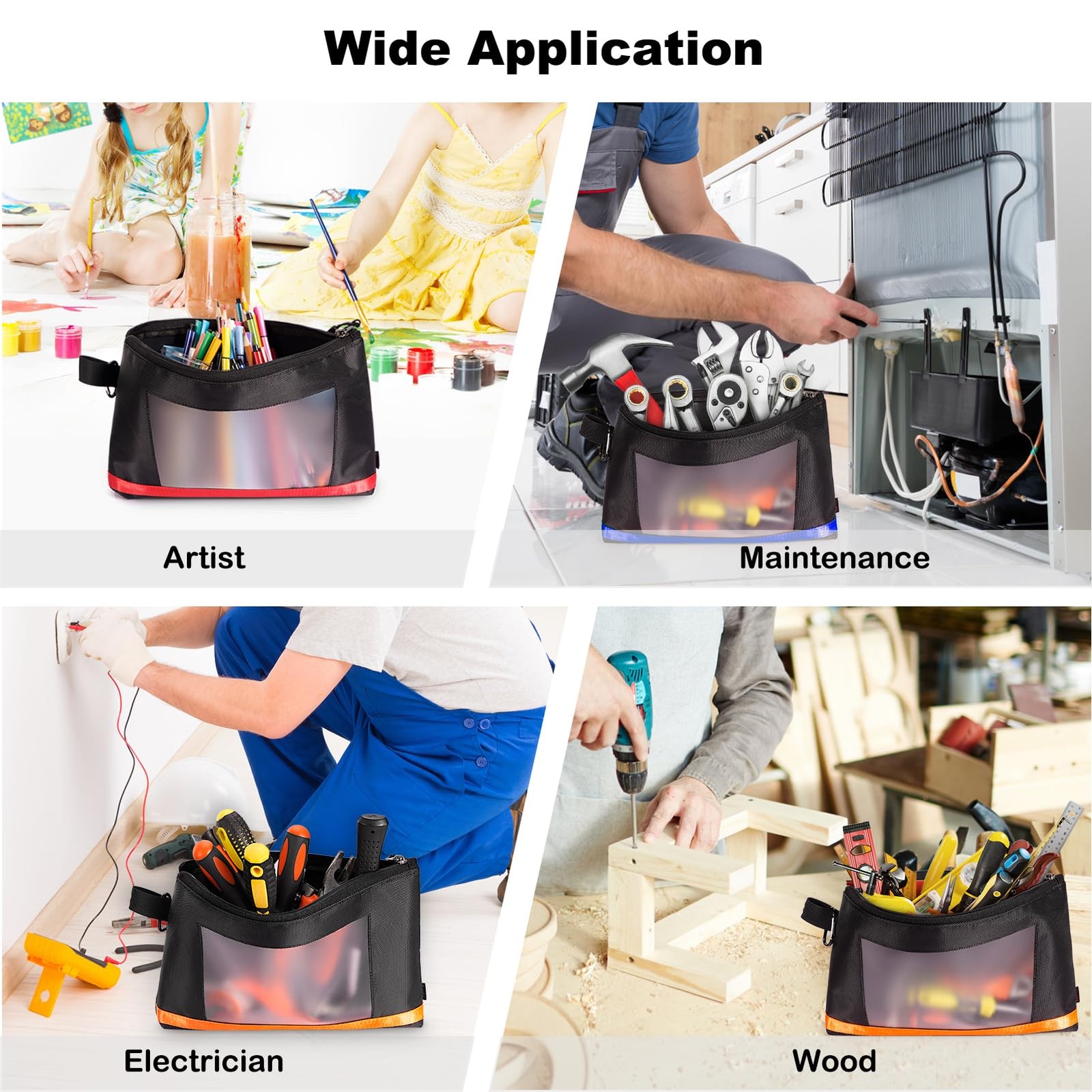 13″ Tool Pouches with Zipper, Heavy Duty Small Tool Bag with Visible Window, …