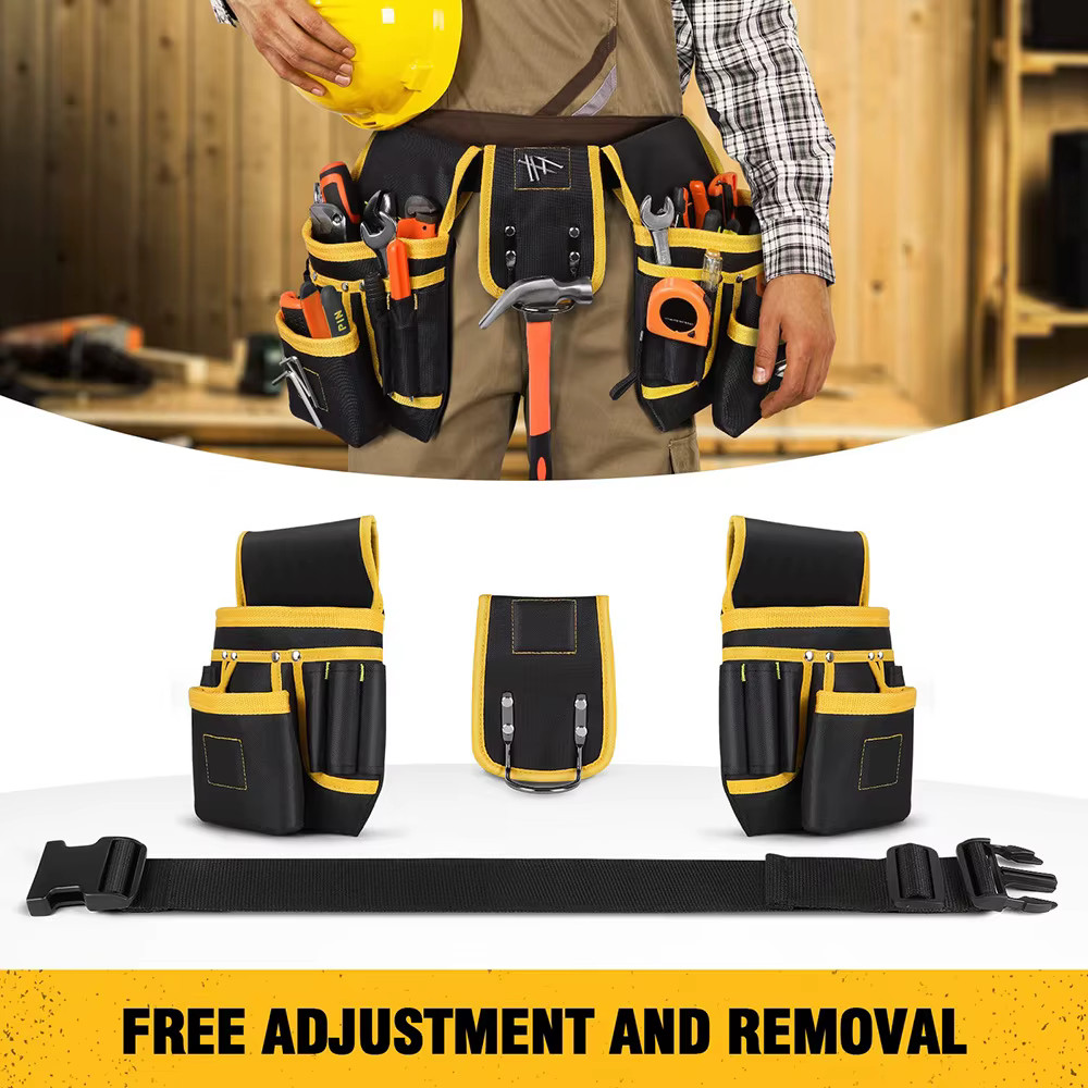 Waterproof Magnetic 22-Pocket Adjustable Tool Belt & Waist Bag with 12L Capacity