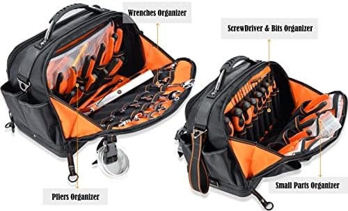 WELKINLAND 42-Pocket Tool Organizer, 16- Inch Hard Bottom Tool Bag | Heavy-Du…