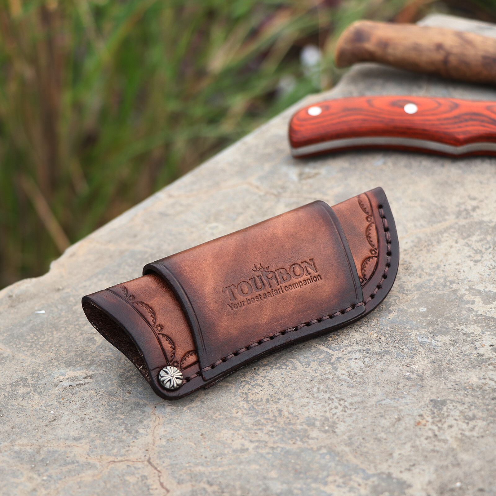 TOURBON Leather Knife Sheath Fixed Blade Case Belt Pouch Fit 4in Knives Camping