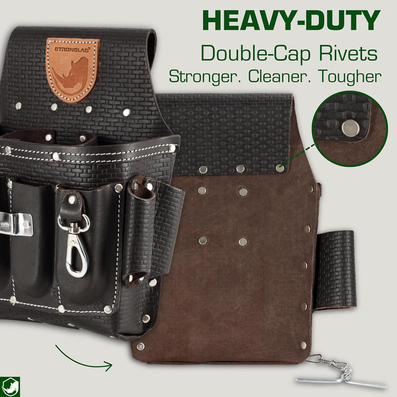 Heavy Duty Electricians Tool Belt – 13 Pocket Top Grain Leather Pouch, Adjustabl