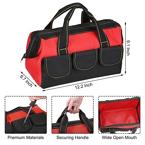 3 Pack Tool Bag for Men with Waterproof Hard Bottom, Heavy 13 Inch Red Classic
