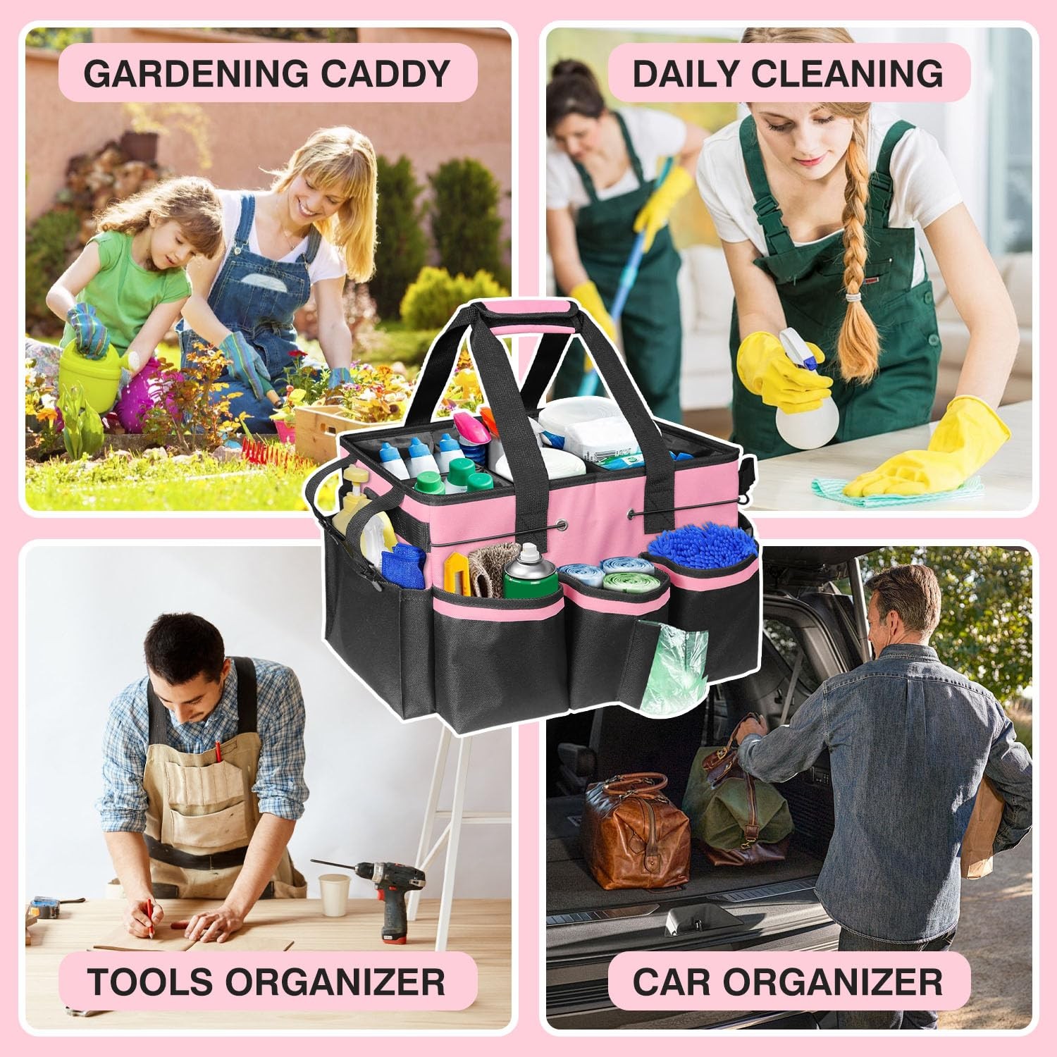 Jenlan Cleaning Caddy Tote with Removable Dividers 17.8×12.2×9.3in Waterproo…