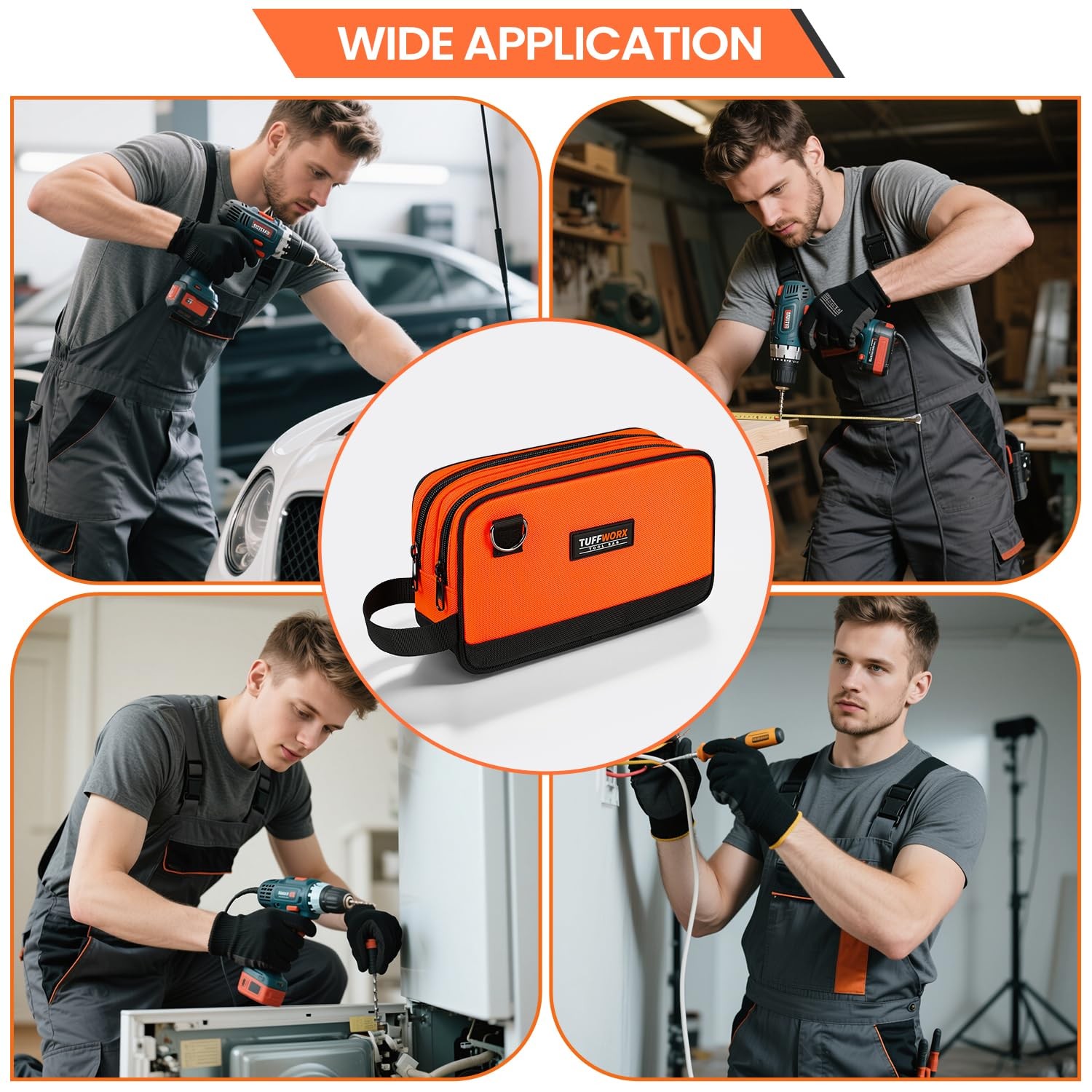 Tool Bag, 12″ Small Tool Pouch Waterproof 600D Dual Compartments Tool Organiz…