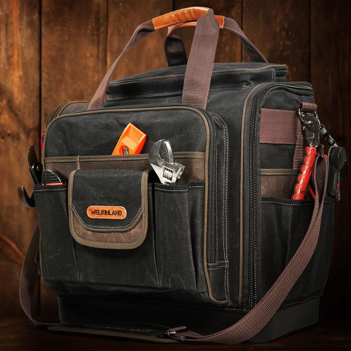 WELKINLAND 54Pockets Electrician Tool Bag, Heavy-Duty Hard Bottom Tool Bag, W…