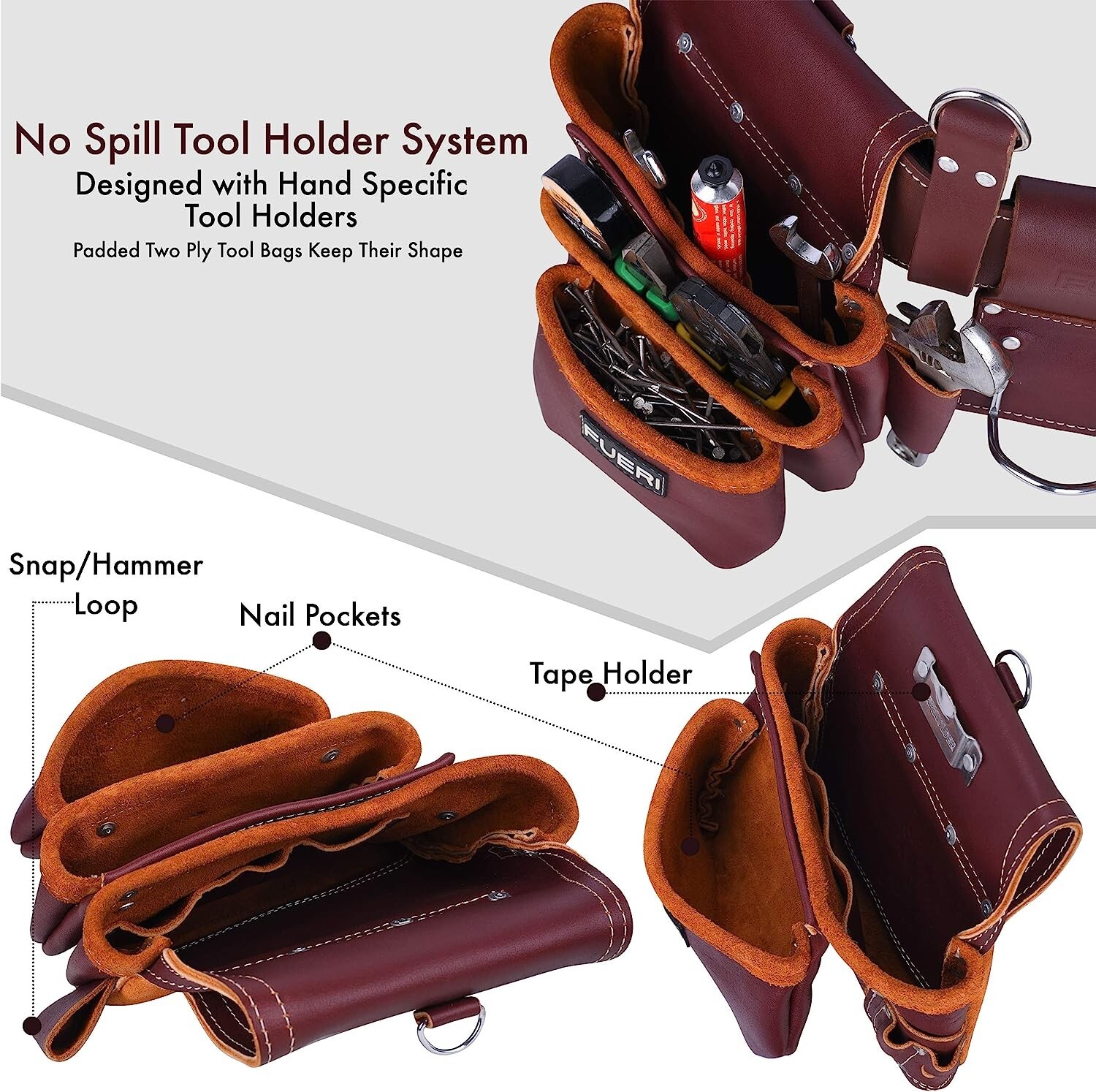 Electrician Tool Pouch Framers Leather Tool belt for Carpenter 17 pockets bag