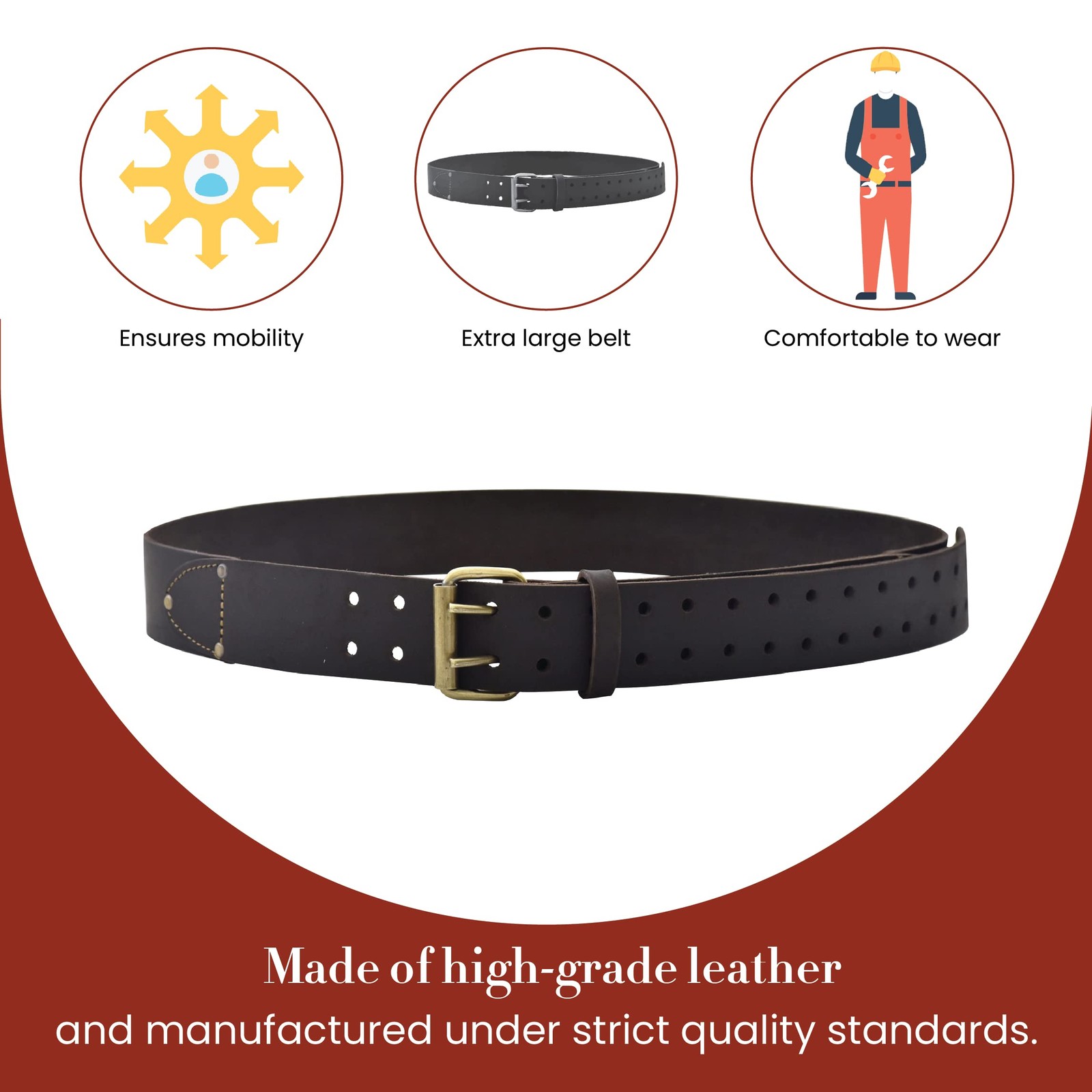 2 Inch Wide Extra Long FullGrain Oiled Leather Work Belt Dark Brown #74053