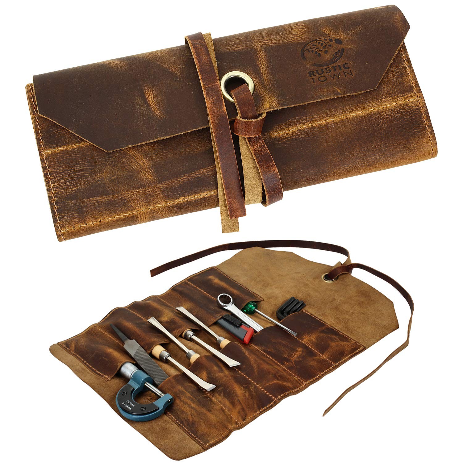 Leather Tool Roll Up Pouch Leather Tool Wrench Roll/Chisel Bag by Rustic Town