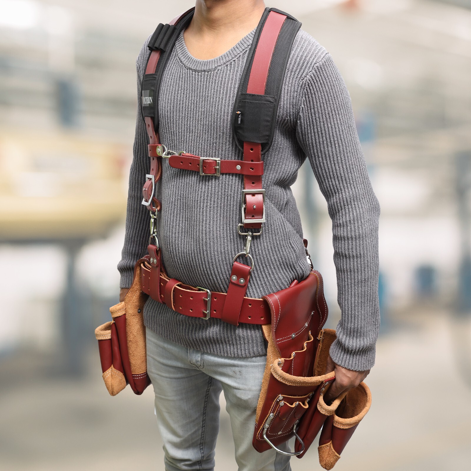 Leather Tool Belt Suspenders, Leather Suspenders, Heavy Duty Construction Belts