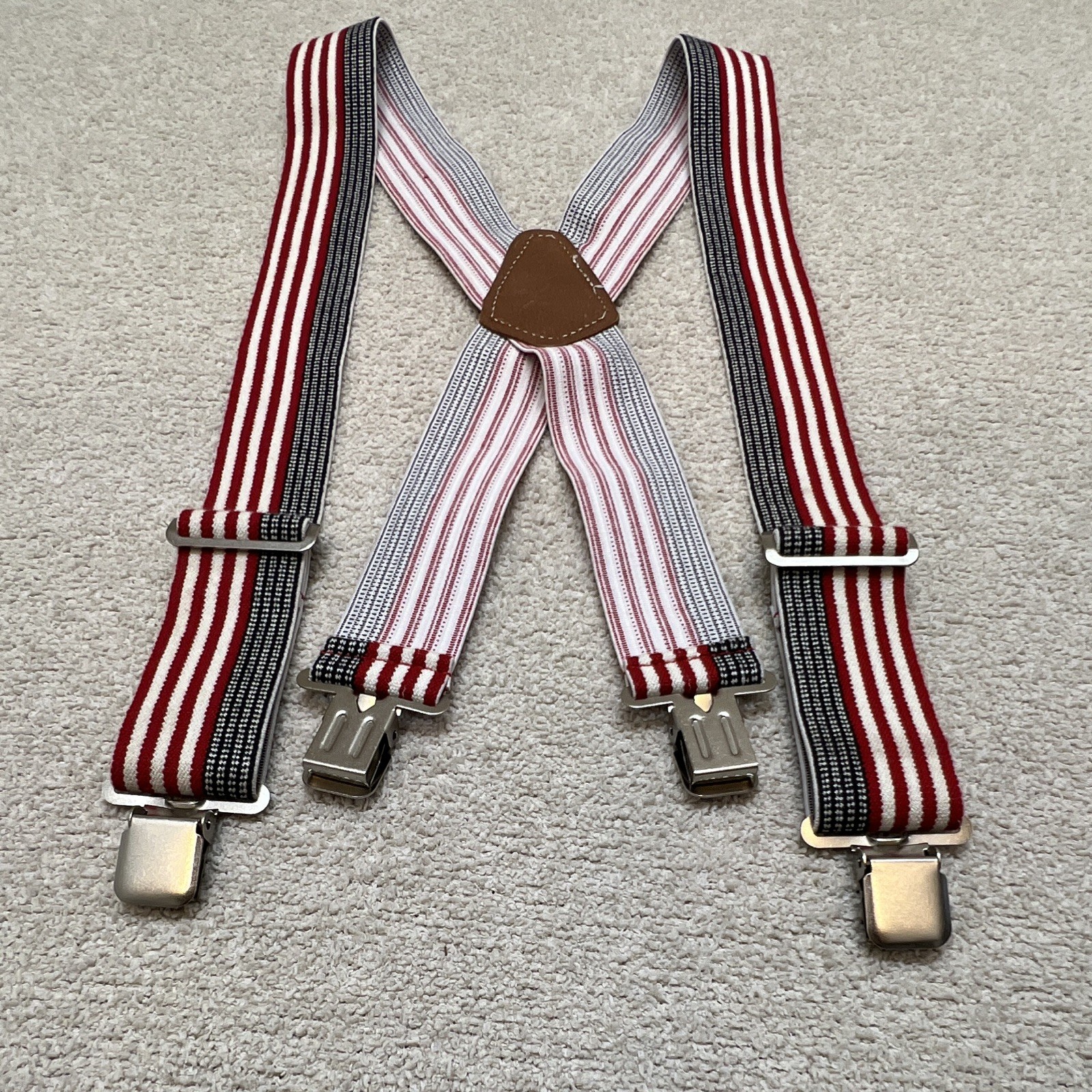 CLC Custom LeatherCraft Adjustable Leather Suspenders, Red/White/Black, 1pc