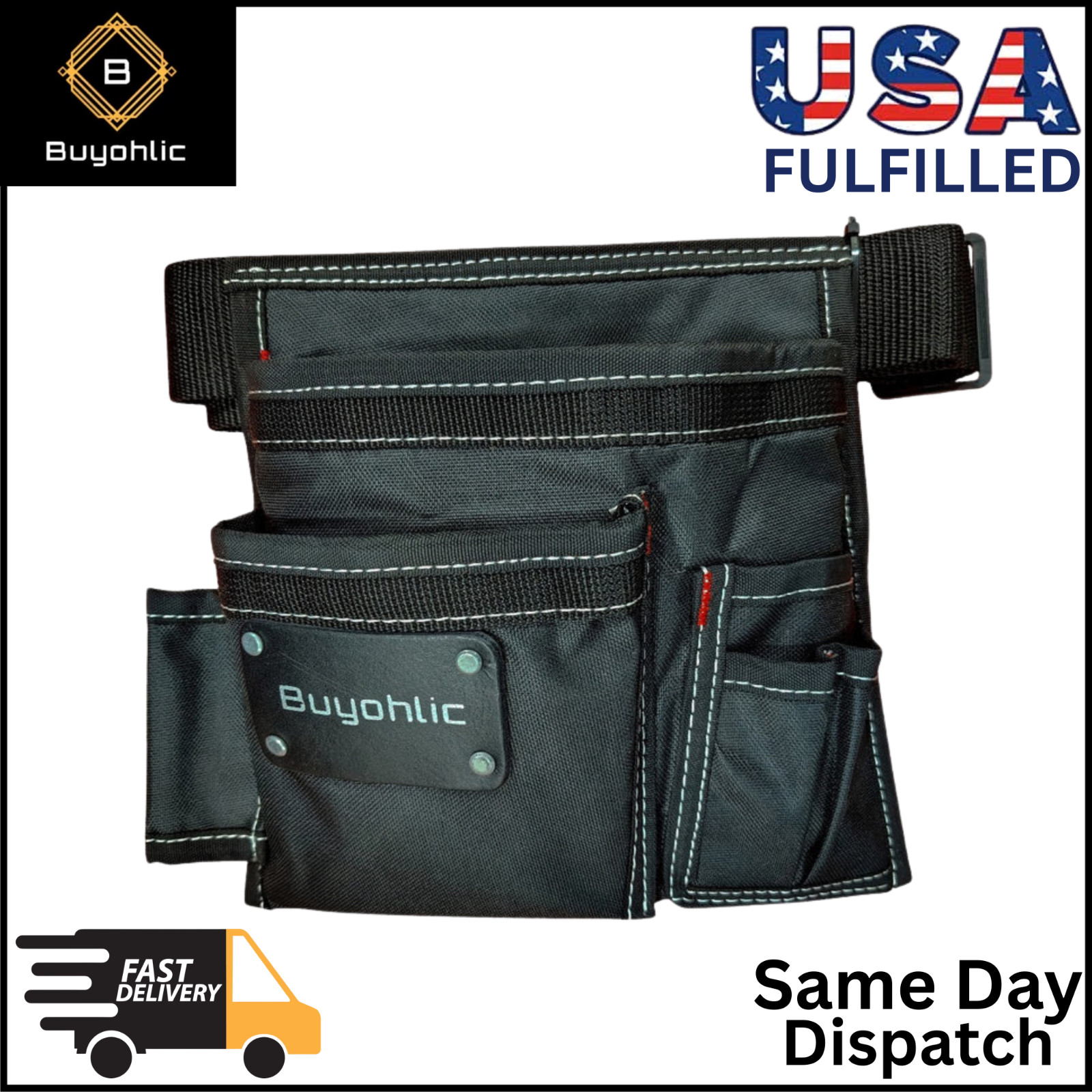 Canvas Tool Pouch Bag – Single Side 5-Pocket Work Apron with Adjustable Belt