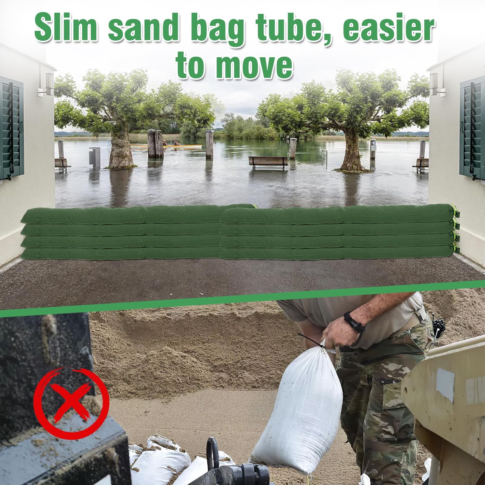 4 Pcs 6′ × 6″ Long Sand Bags for Flooding – Thickened Canvas Flood 6ft-4Pcs