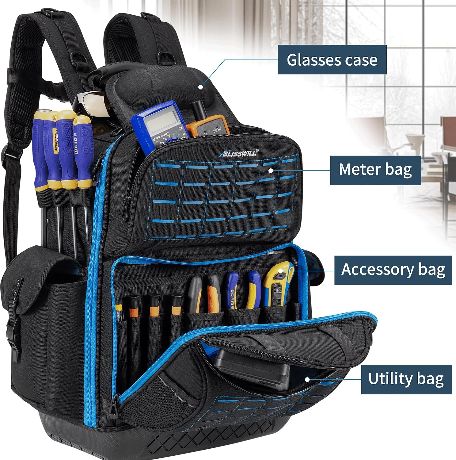 Tool Bag Backpack for Men,Heavy Duty Tool Backpack Bag with Waterproof Molded B