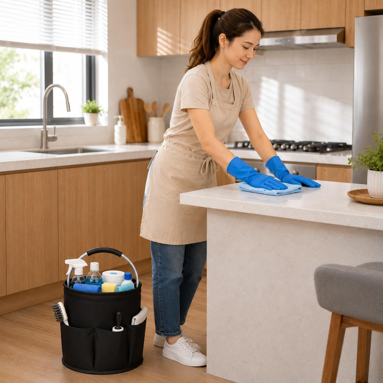 Cleaning Caddy with Handle 17L Foldable Storage Basket, Heavy Duty 600D Oxford