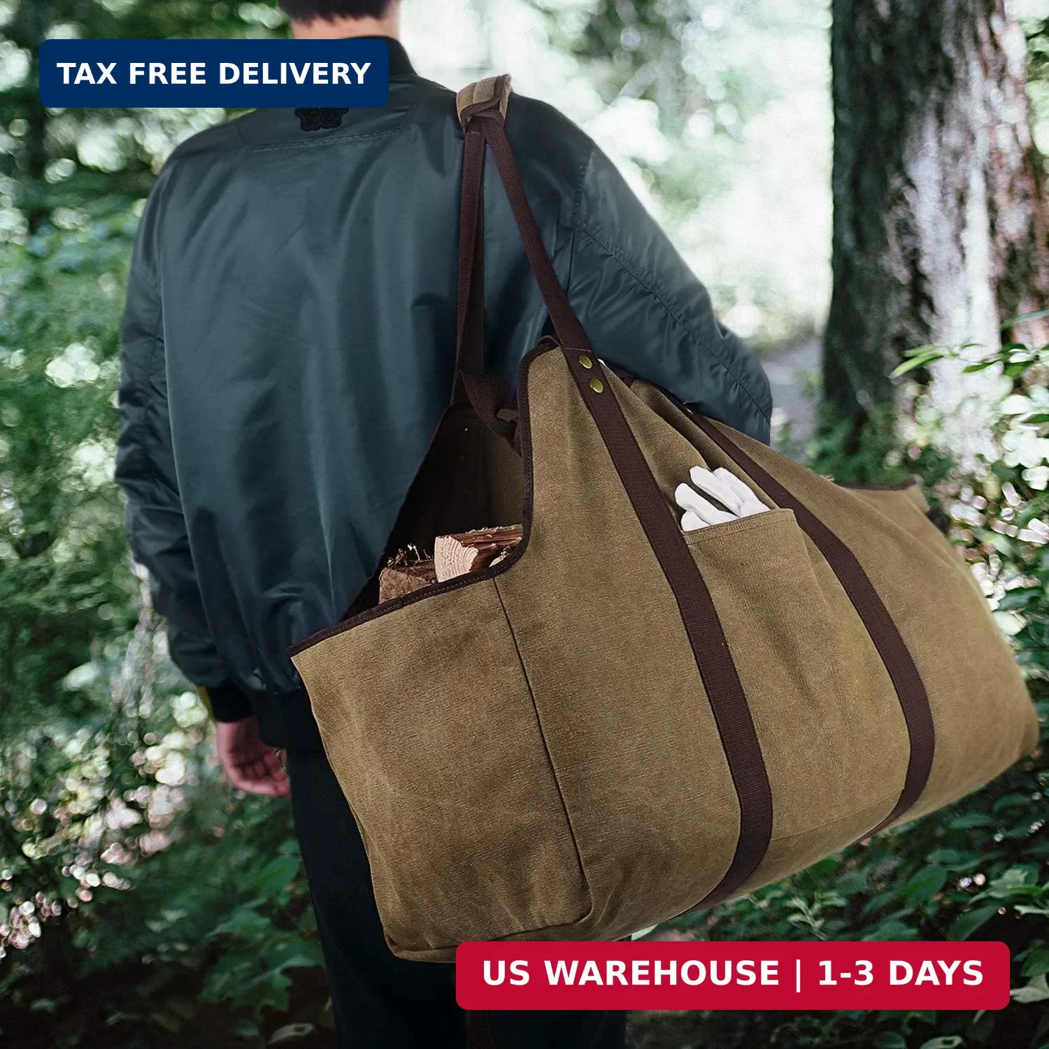 BONTHEE Firewood Carrier Bag Waxed Canvas Waterproof Extra Large Log Carrier Hol