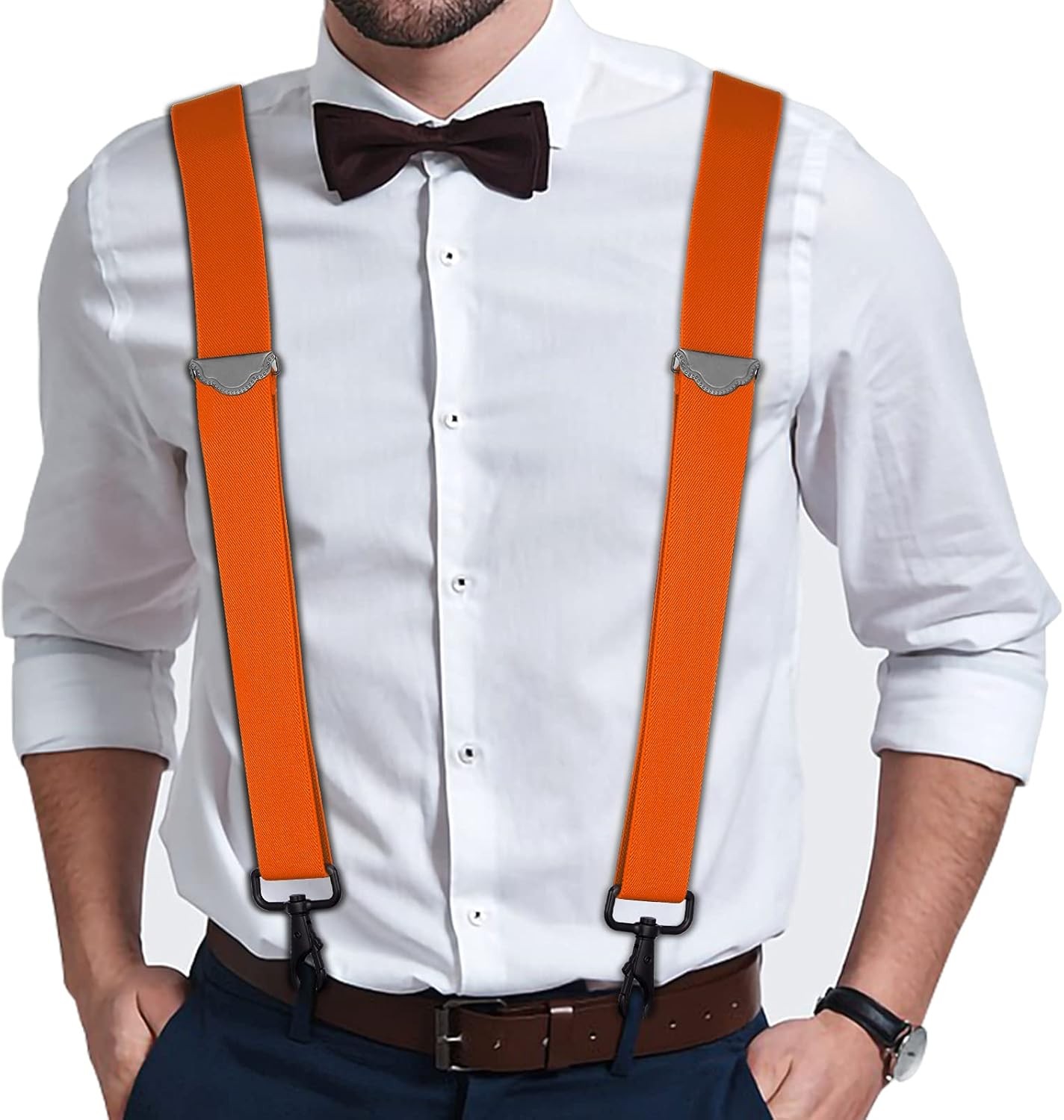 Buyless Fashion Suspenders for Men – 48″ Adjustable Straps 1 1/4″ – X Orange