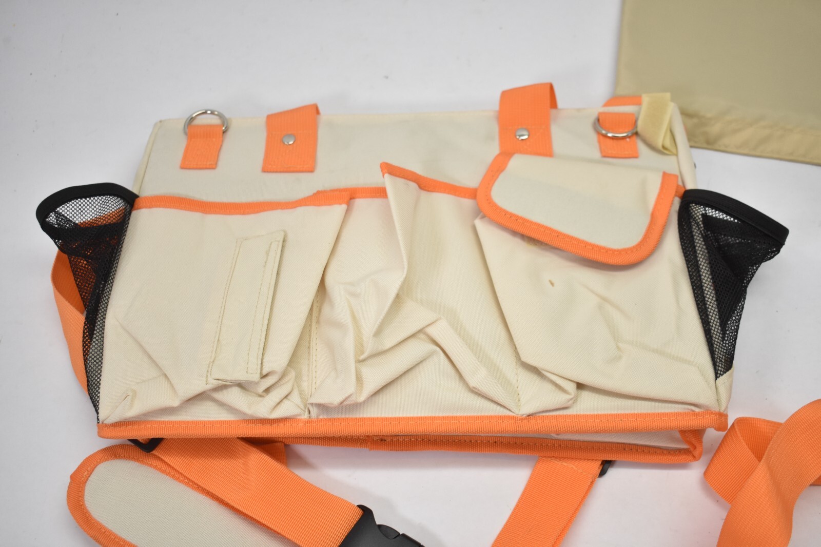 Multi Pocket Tool Bag w Inserts Orange/Beige Zip Closure Mesh & Handles