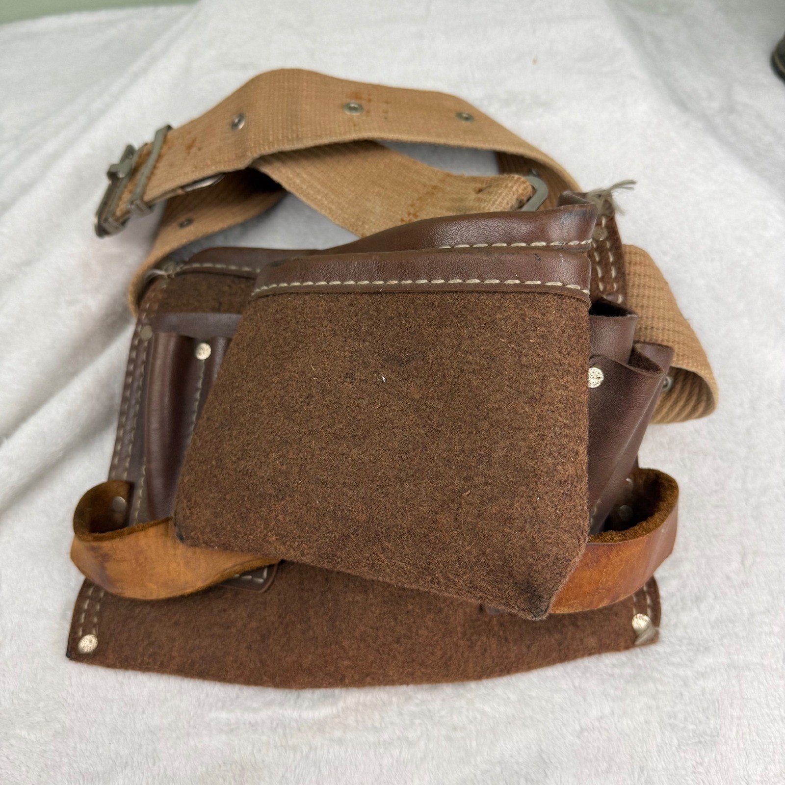 Vintage Sears No 45105 Leather Suede Tool Belt Canvas Strap Brown Work Apron