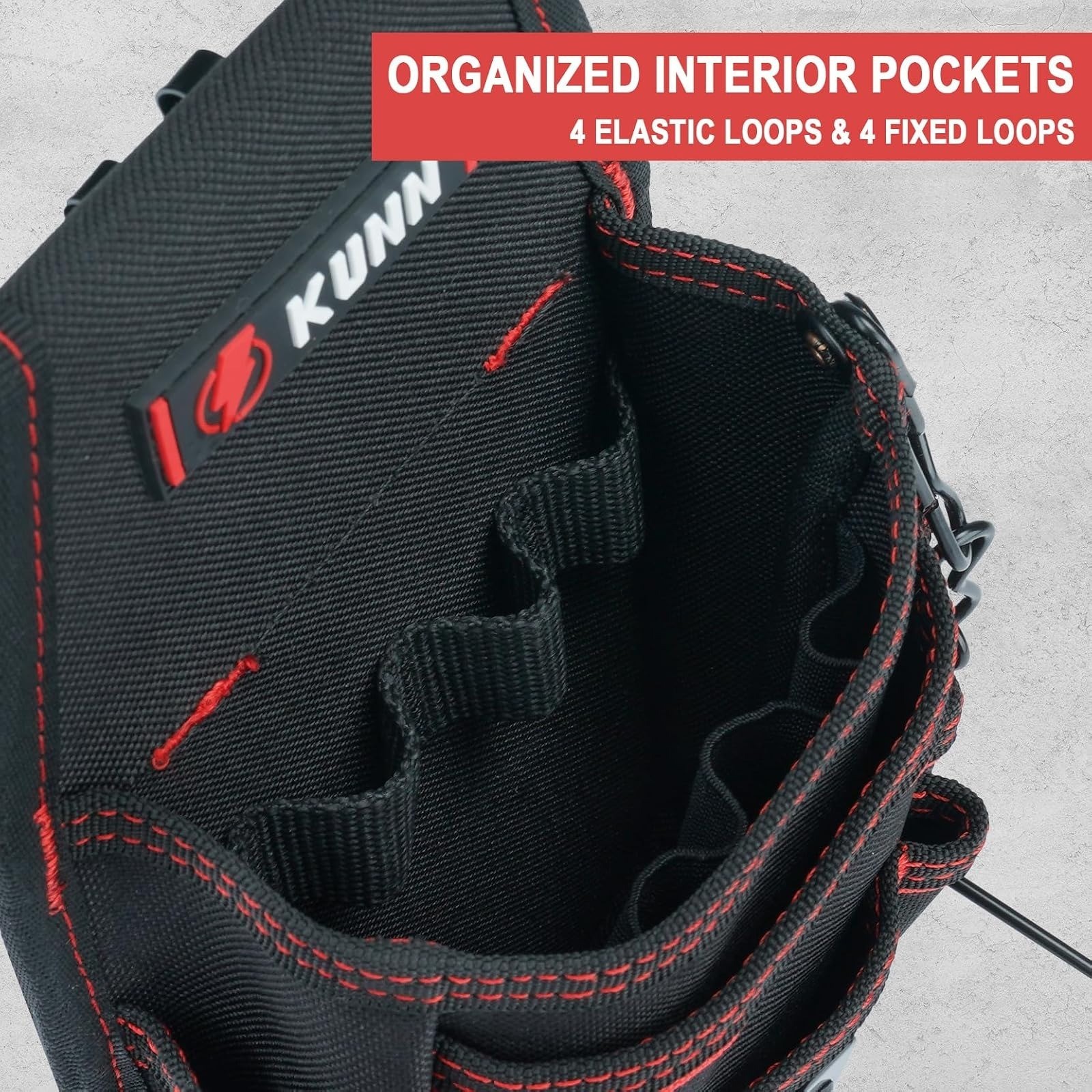 Electrician Tool Pouch 7 Pocket Belt Clip Small Red KUNN
