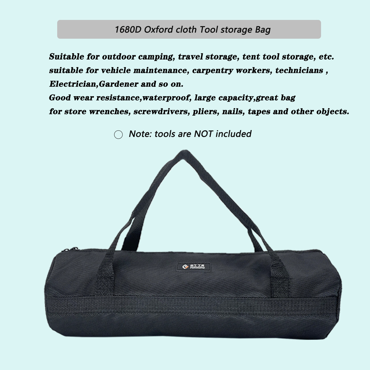 20inch Black Tool Bag with Zippers Multi Purpose Waterproof Storage easy carry
