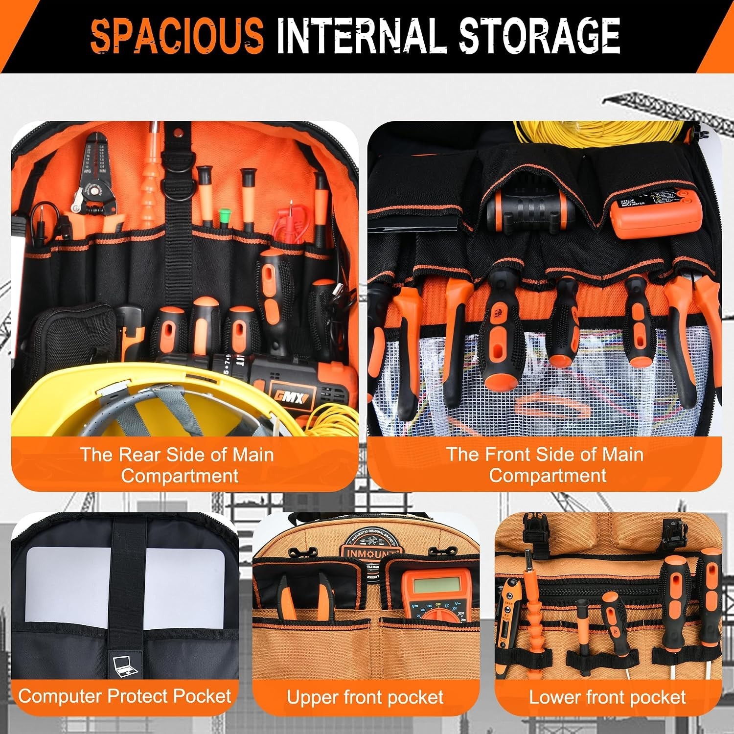 1680D Tool Backpack – Spacious 56-Pocket Organizer for Electricians & HVAC