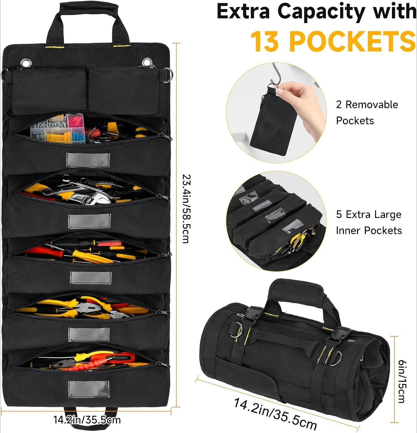 Tool Bag,Large Roll Up Tool Bag Organizer,13 Pockets Tool Roll Storage Pouch