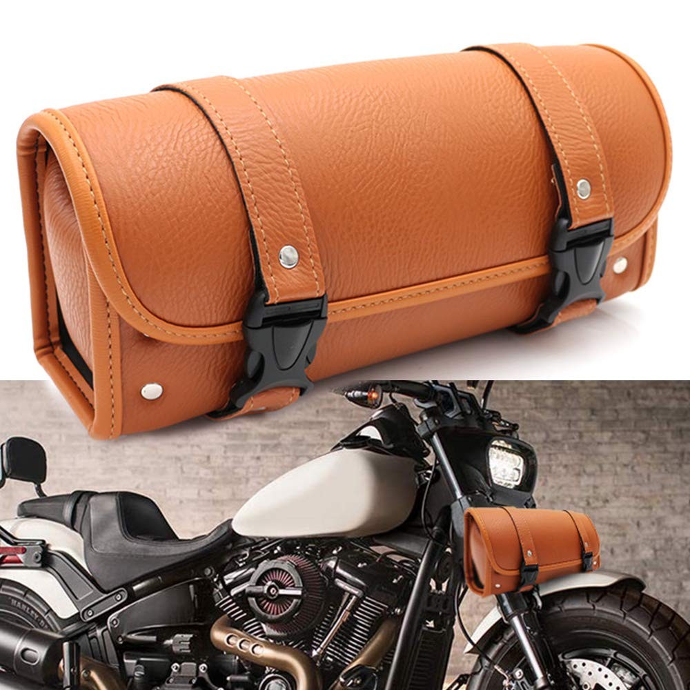 Motorcycle Handlebar Bag, Brown PU Leather, 11.8 x 3.9 x 4.3 inches, 1.5L, 3 …