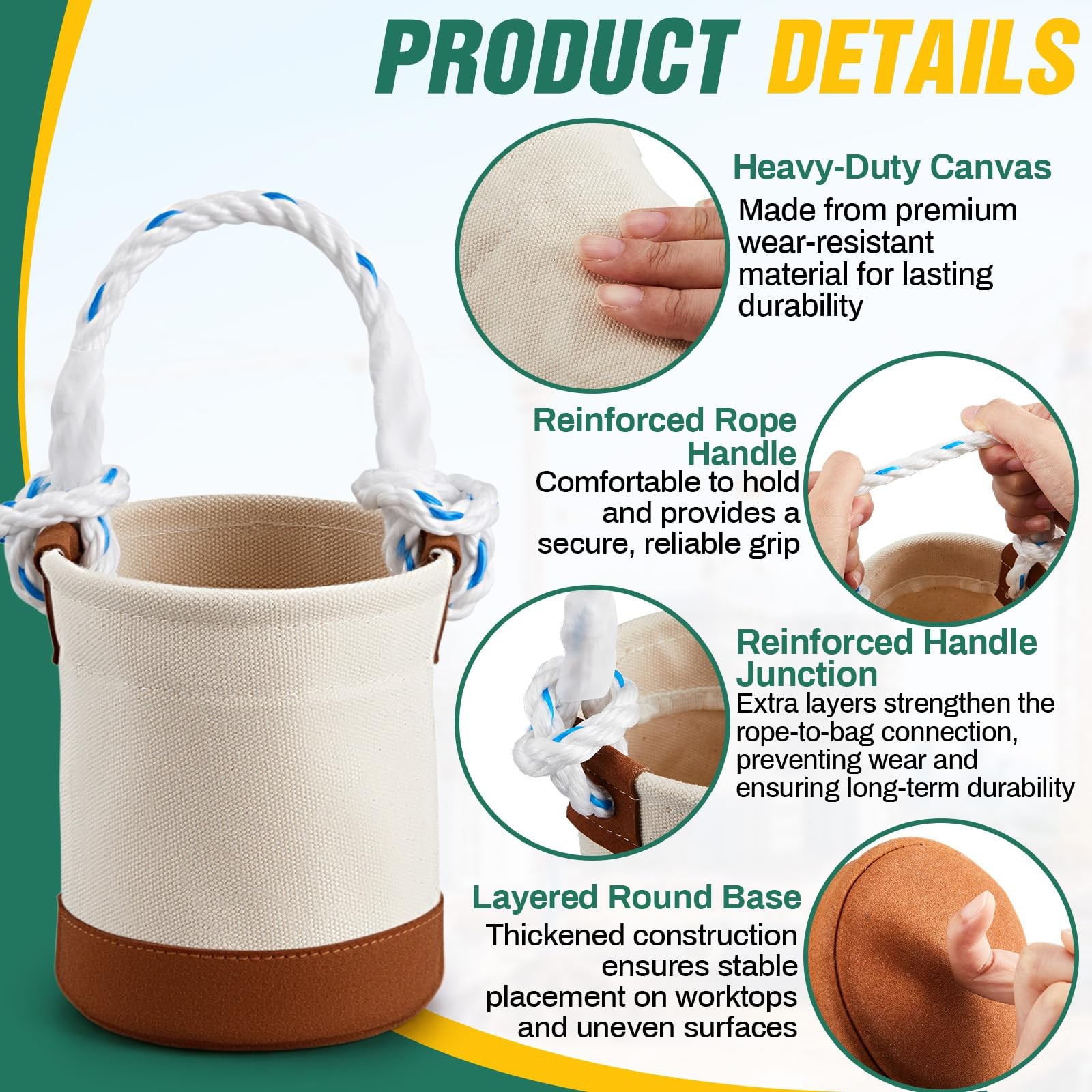 2 Pcs Mini Tool Buckets 6″ x 4.5″, All-Purpose Tool Bucket with Leather-Botto…