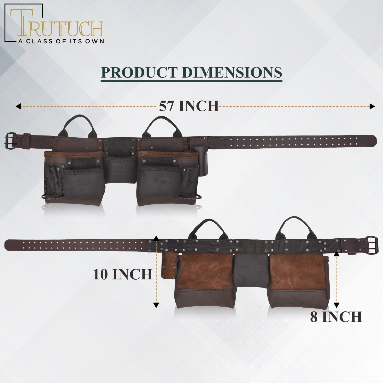 Trutuch Brown Combine Leather Tool Belt | Drywall Tool Belt | Construction