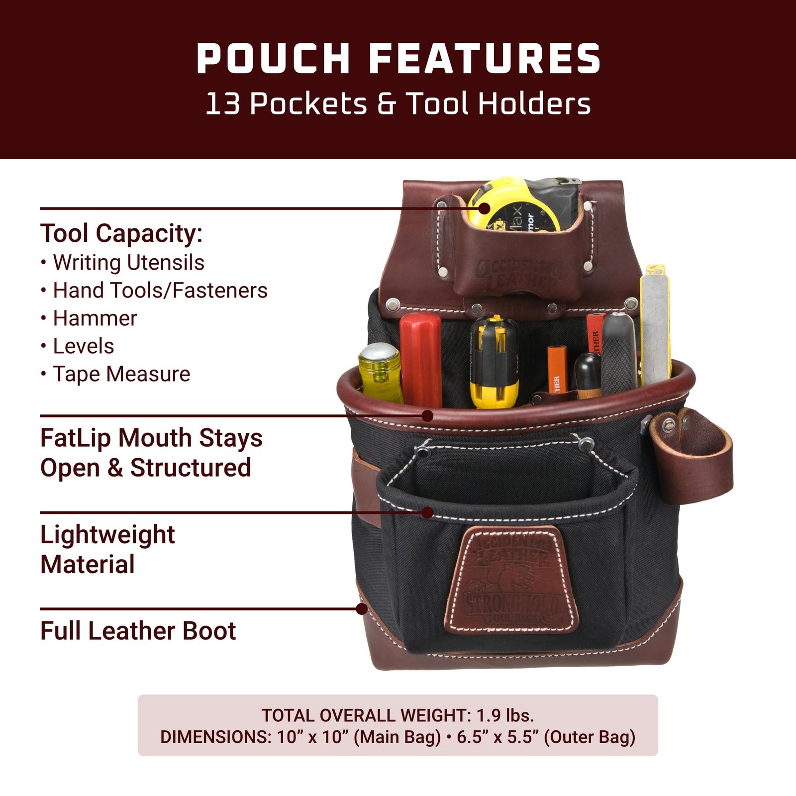 FatLip Tool Bag – 13 Pockets & Tool Holders – Made in USA