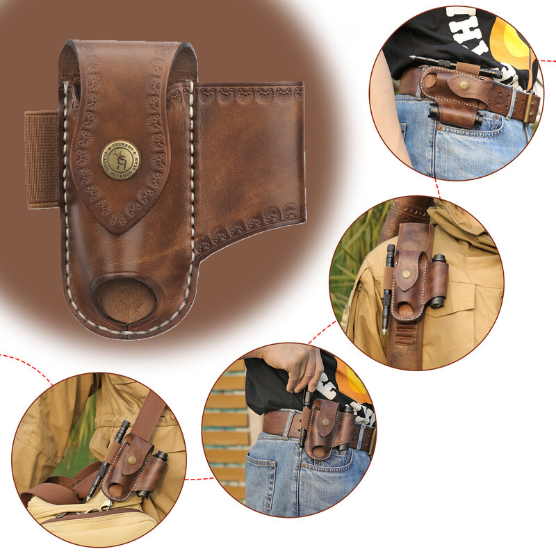 TOURBON 3-in-1 Leather Knife EDC Pliers Belt Pouch Camping Tool Clip Sheath US