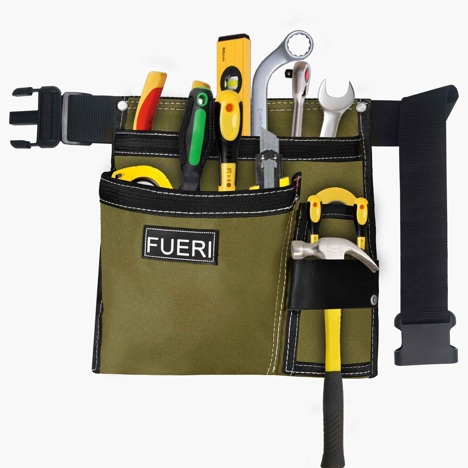 5-Pocket Cordura Single-Side Tool Pouch with Belt, Durable Belt for Adjustabl…