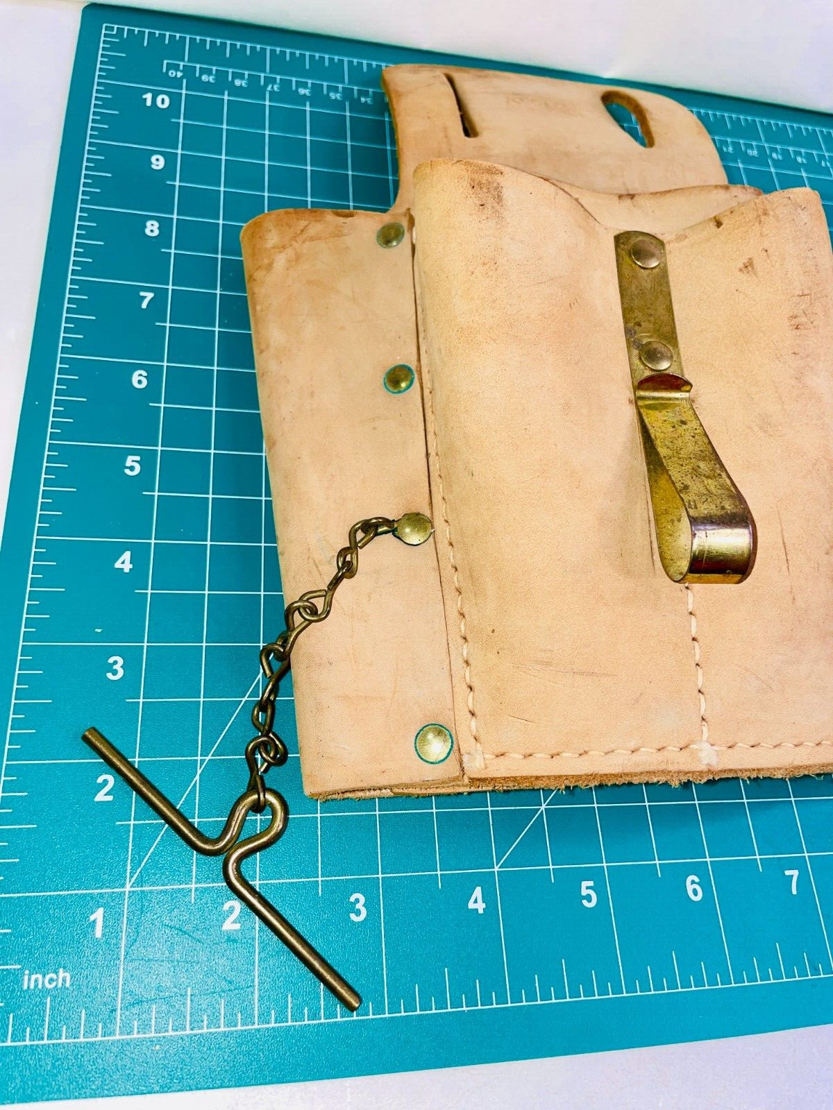Nicholas No. 150 Tool Pouch Cowhide Leather With Green Strap Made In USA