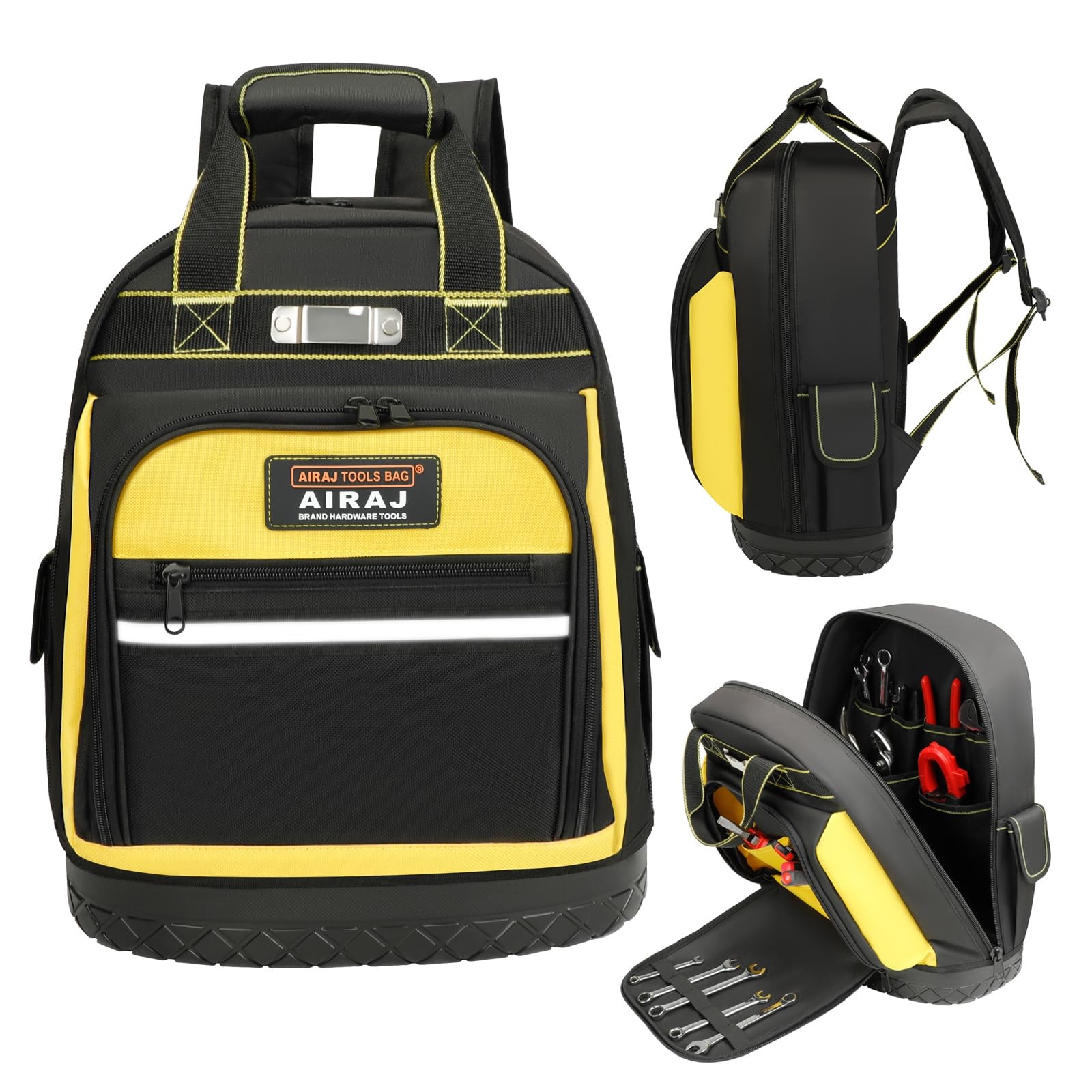 AIRAJ Heavy Duty Tool Backpack,17 Inch Bag 15x8x17 inches, YELLOW