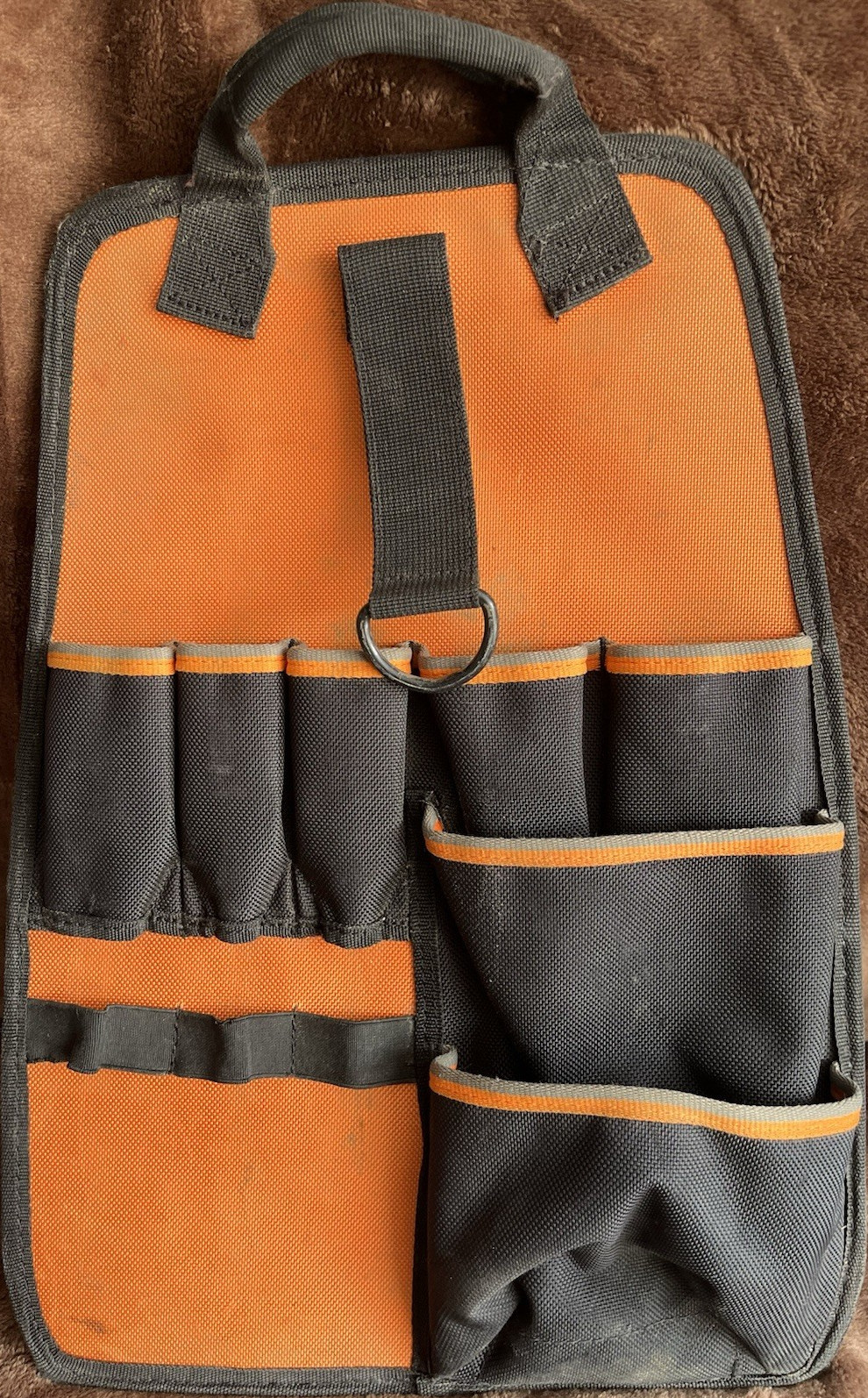 Large Orange Black Fabric Tool Pouch with Handle & Multiple Pockets, 16″ x 11″