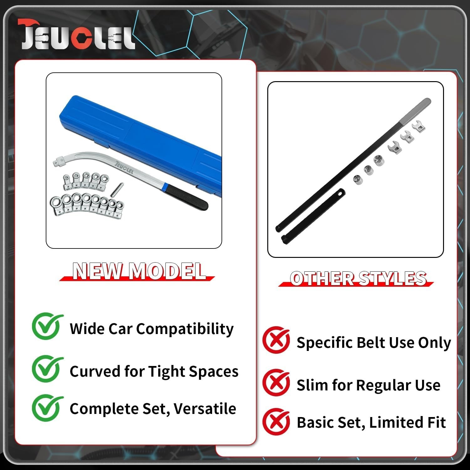 15PCS Alloy Steel Auto Belt Tensioner Tool Set for Pulleys and Timing